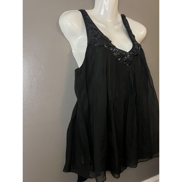 Rebecca Taylor Shirt Womens 6 Black Silk Beaded Embellished Flowy Tank Top - Picture 3 of 9